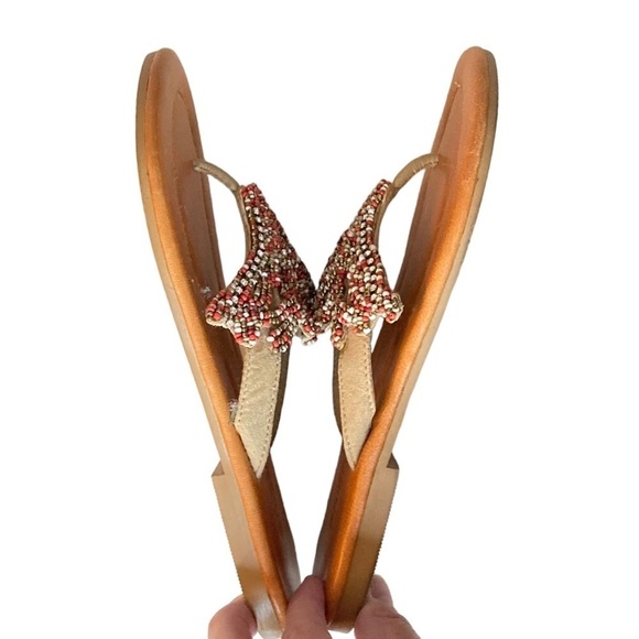 Chicos Tan Thong Sandals w/Red, White and Gold Beading - Picture 5 of 12
